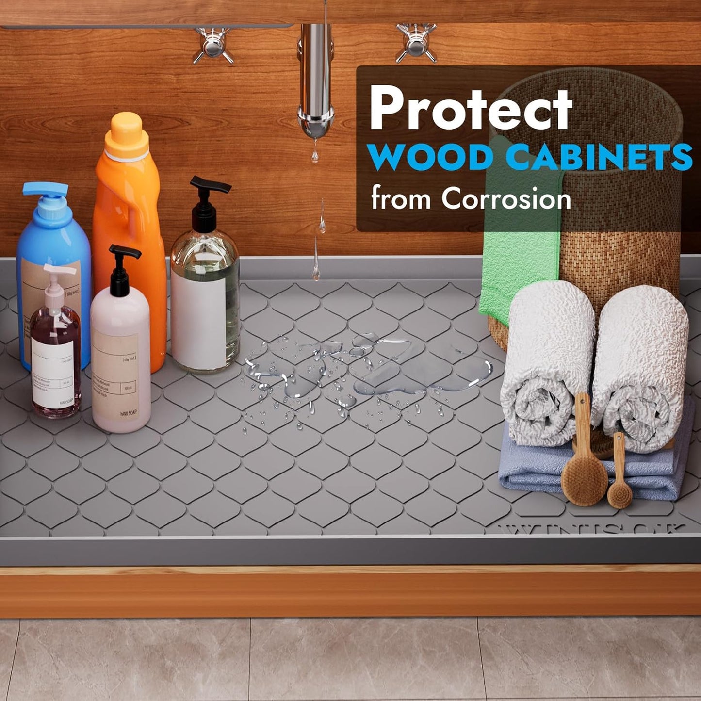 Silicone Under Sink Mat 34"x22" – Waterproof Shelf Liner & Cabinet Protector