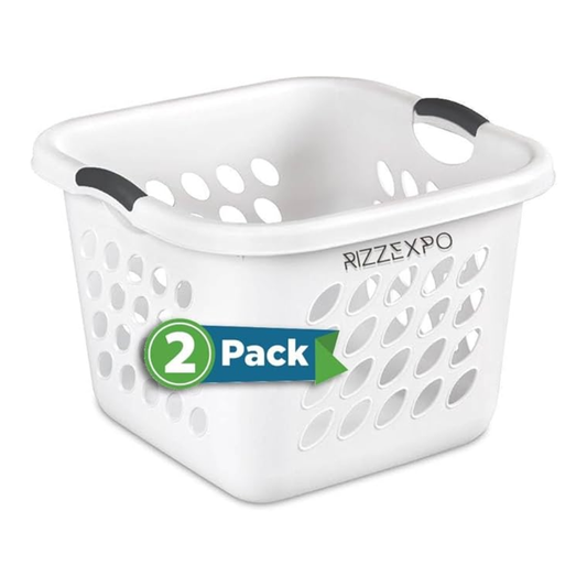 2-Pack White Square Laundry Baskets – 1.5 Bushel Plastic Hampers for Laundry