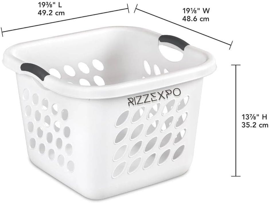 2-Pack White Square Laundry Baskets – 1.5 Bushel Plastic Hampers for Laundry