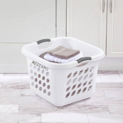 2-Pack White Square Laundry Baskets – 1.5 Bushel Plastic Hampers for Laundry