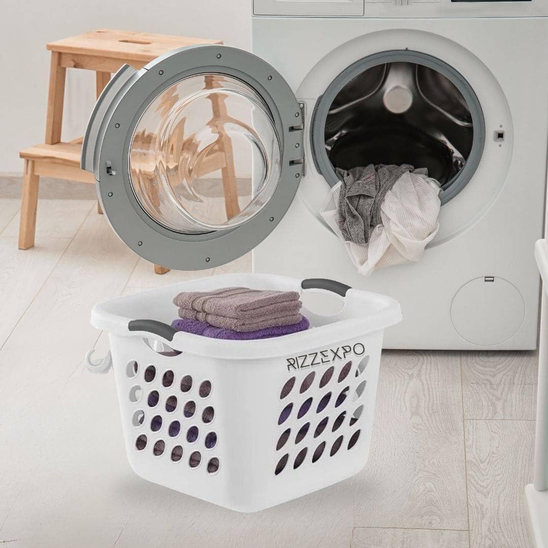 2-Pack White Square Laundry Baskets – 1.5 Bushel Plastic Hampers for Laundry