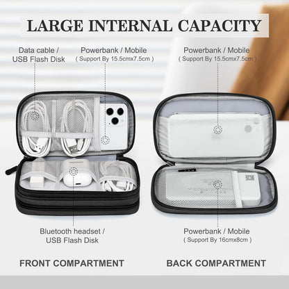 FYY Travel Cable Organizer – Waterproof Double-Layer Electronics Case (Black)