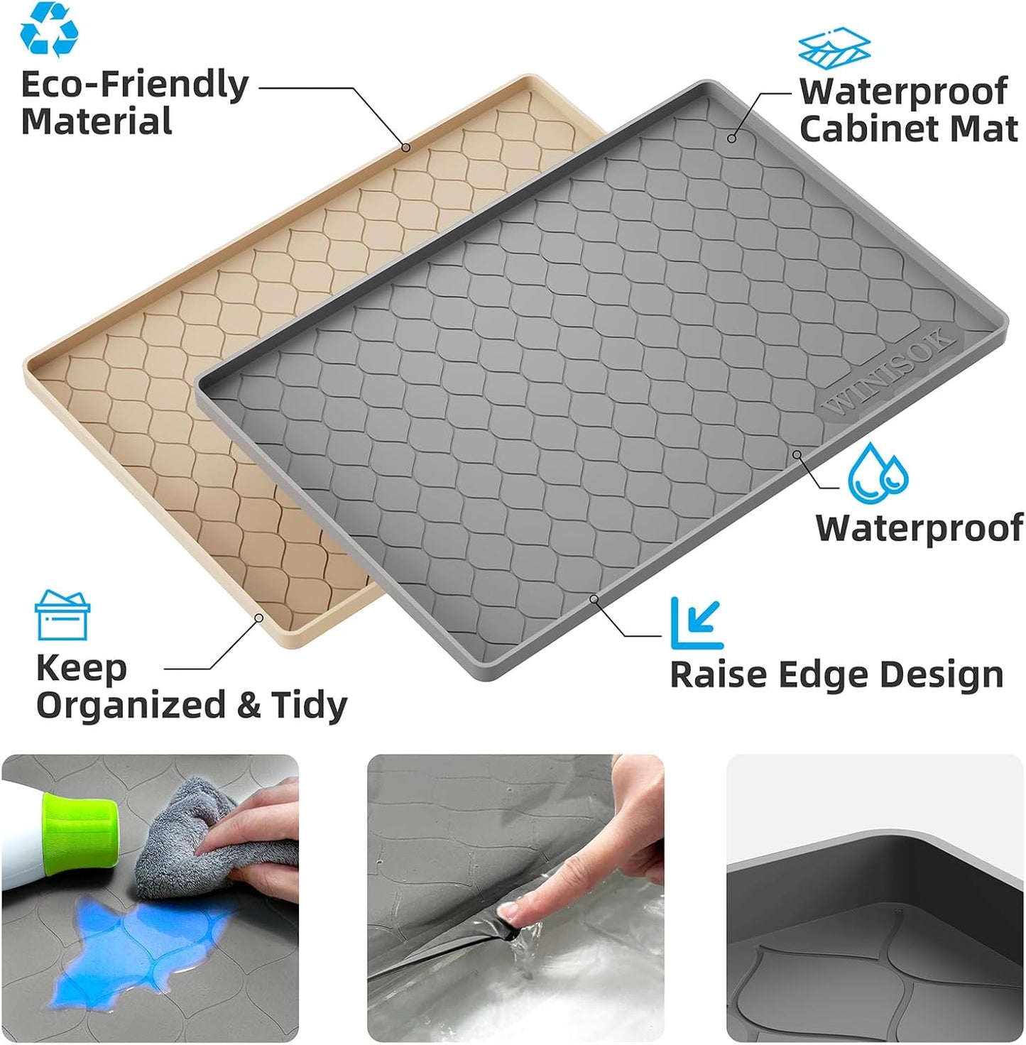 Silicone Under Sink Mat 34"x22" – Waterproof Shelf Liner & Cabinet Protector