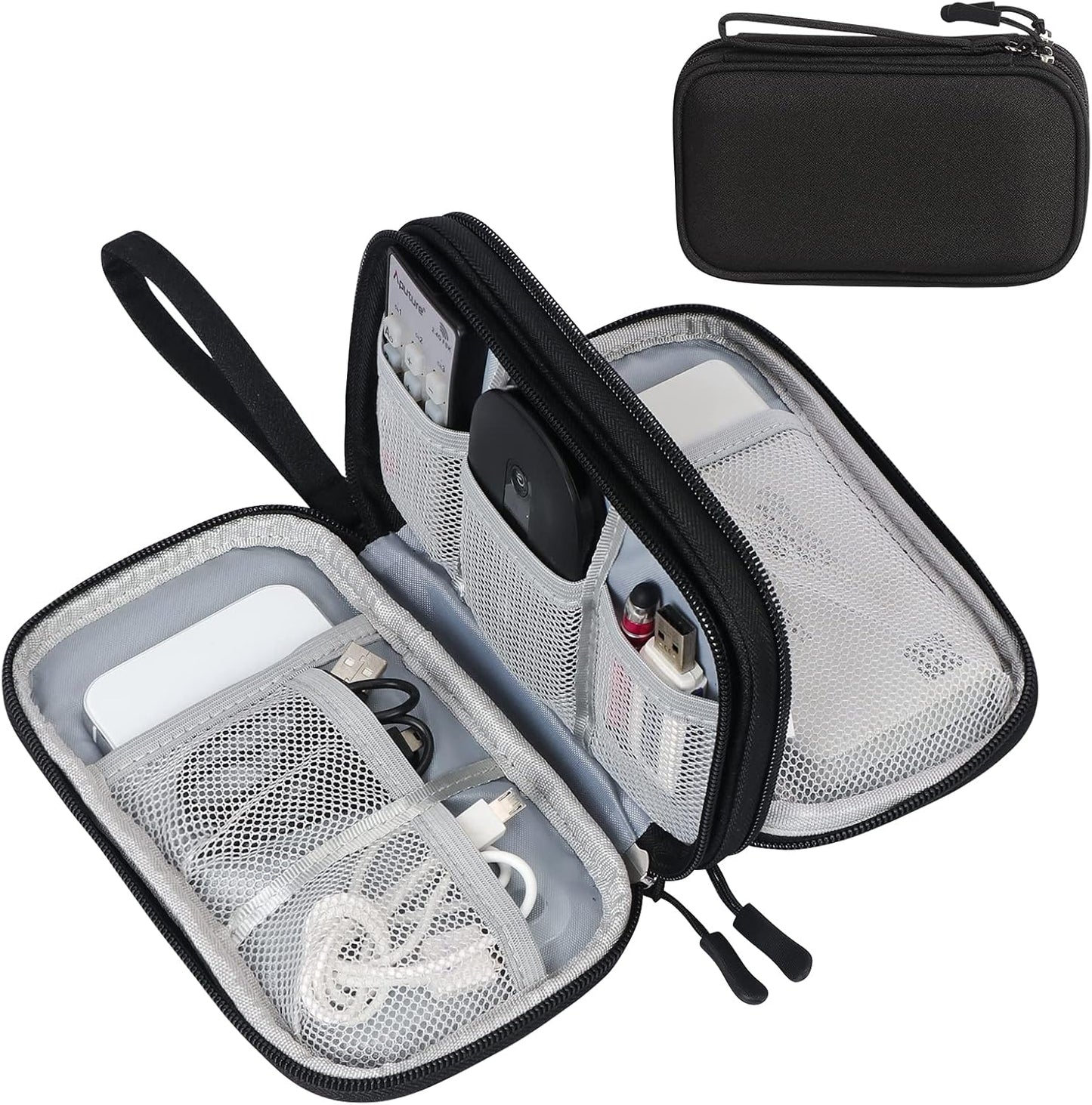 FYY Travel Cable Organizer – Waterproof Double-Layer Electronics Case (Black)