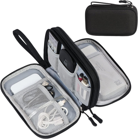 FYY Travel Cable Organizer – Waterproof Double-Layer Electronics Case (Black)