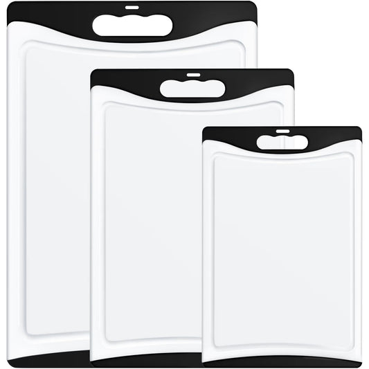 Plastic Cutting Board Set – 3 Dishwasher Safe Boards with Juice Grooves & Handles