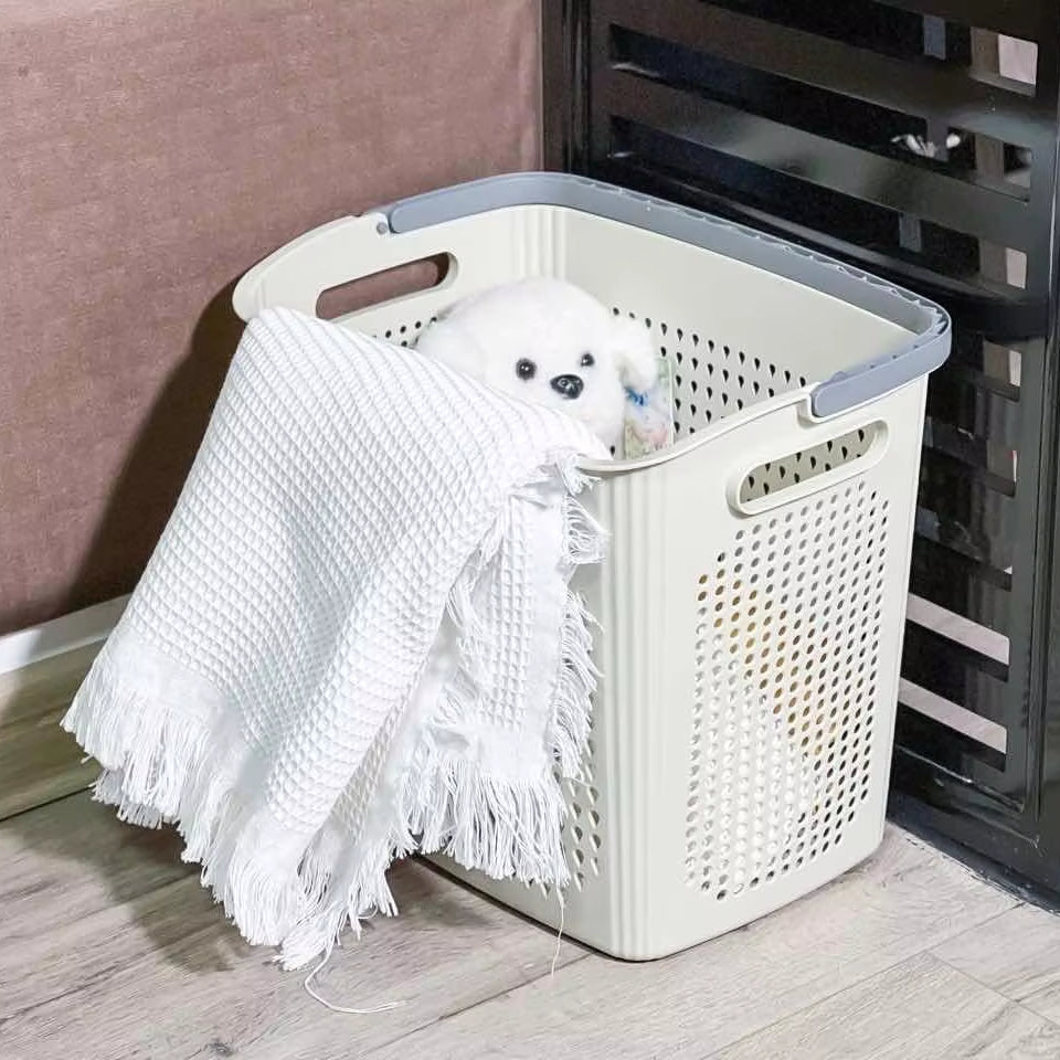 RIZZEXPO Portable Laundry Basket with Handle – Large Ventilated Plastic Hamper for Clothes