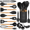 Silicone Cooking Utensils Set – Heat-Resistant with Wooden Handles & Holder (Black)