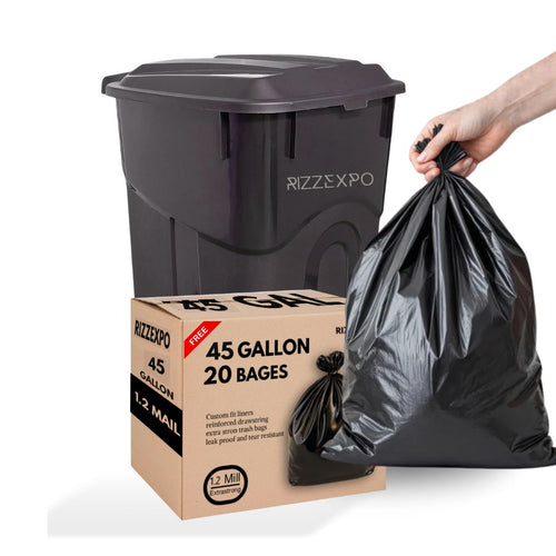RIZZEXPO 45-Gallon Trash Can and 1.2 Mil Extra Strong Garbage Bags (20 Count)